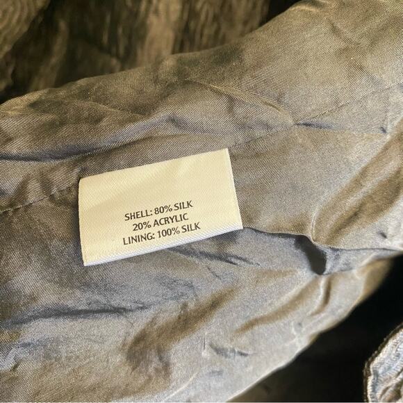 Eileen Fisher Jacket Size Large Green Silk Shimmer Open Front Formal Jacket - Picture 5 of 5